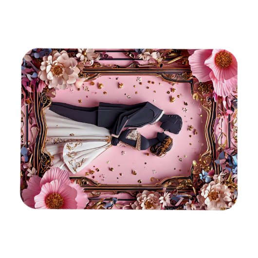 Romantisch papier silhouet bruiloft scene magneet (Horizontaal)