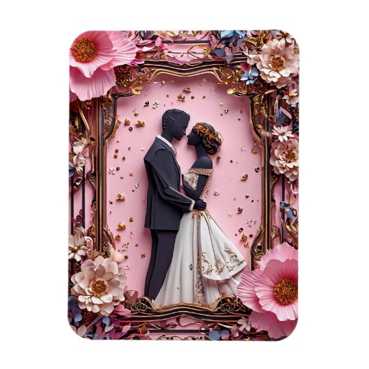 Romantisch papier silhouet bruiloft scene magneet (Verticaal)