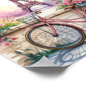 Romantisch Parijs Aquarel – Eiffeltoren & Fiets Poster (Hoek)