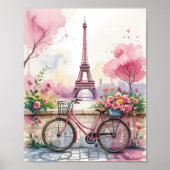 Romantisch Parijs Aquarel – Eiffeltoren & Fiets Poster (Voorkant)