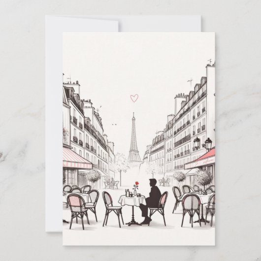 Romantisch Parijs café. Tafel voor één Feestdagenkaart (Voorkant)