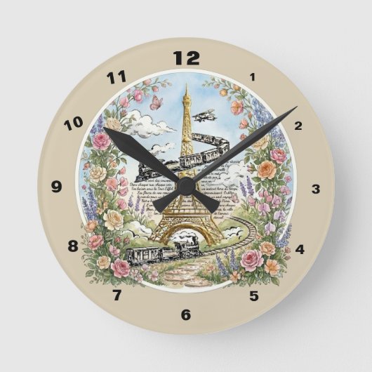 Romantisch Parijs, Eiffeltoren, Franse Kunst Ronde Klok (Voorkant)