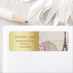Romantisch Parijs Eiffeltoren Roze Bloesems Goud Etiket