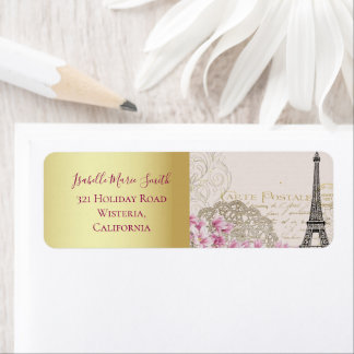 Romantisch Parijs Eiffeltoren Roze Bloesems Goud Etiket
