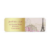 Romantisch Parijs Eiffeltoren Roze Bloesems Goud Etiket (Voorkant)