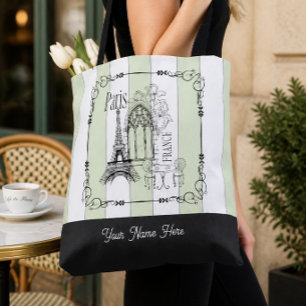 Romantisch Parijs Frankrijk Gepersonaliseerd Groen Tote Bag