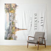 Romantisch Parijs Frankrijk Trouwfoto Achtergrond Wandkleed (In Situ (horizontaal))