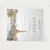 Romantisch Parijs Frankrijk Trouwfoto Achtergrond Wandkleed (Voorkant (horizontaal))