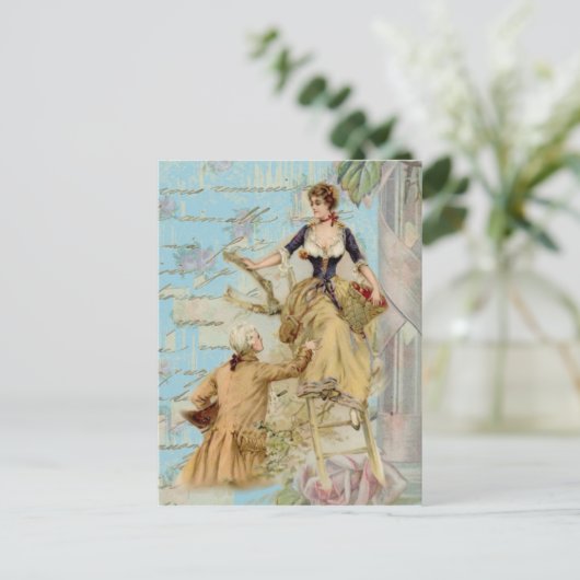 Romantisch Parijs Liefdes Shabbychic blauw Briefkaart (Staand voorkant)