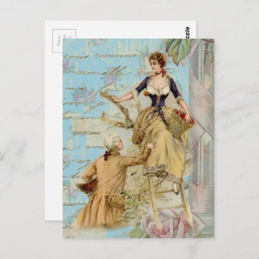 Romantisch Parijs Liefdes Shabbychic blauw Briefkaart (Voorkant / Achterkant)