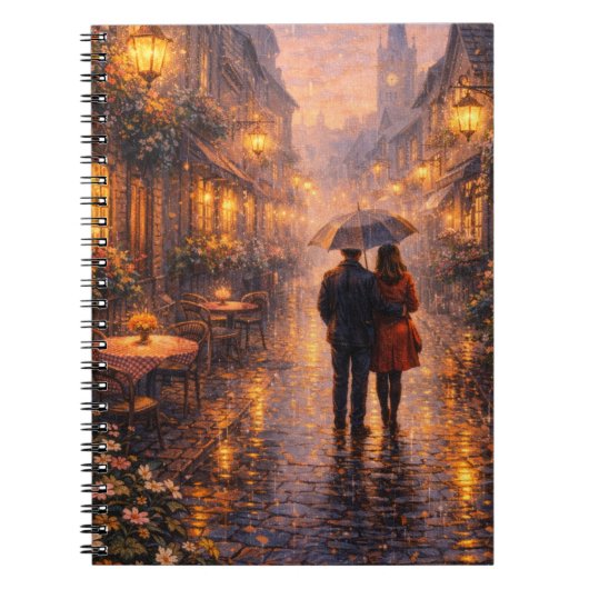 Romantisch Parijs Regen Spiraal Notebook Notitieboek (Voorkant)
