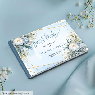 Romantisch Pastel Blauw Witte Pioenrozen Gouden Ga Gastenboek