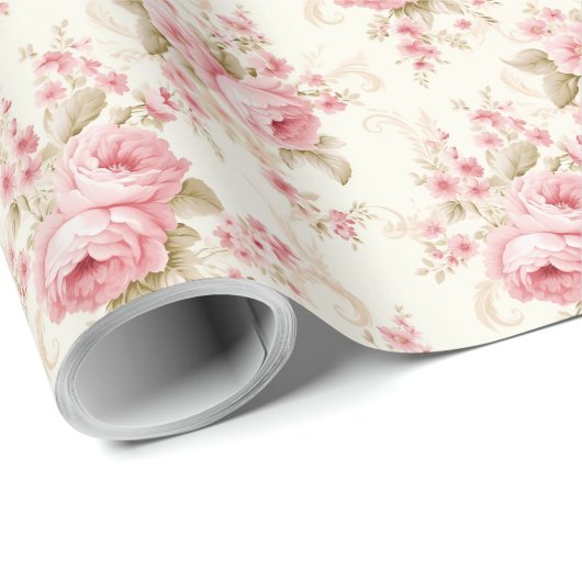 Romantisch Pastel Roze Rose Bloemen Gift Cadeaupapier (Rol Hoek)