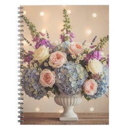 Romantisch pastelkleurig boeket van hortensia en r notitieboek