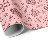Romantisch patroon Alleen jij. Donkerroze op roze Cadeaupapier (Rol Hoek)