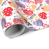 Romantisch patroon jij en ik. Kleurrijk aan wit Cadeaupapier (Rol Hoek)