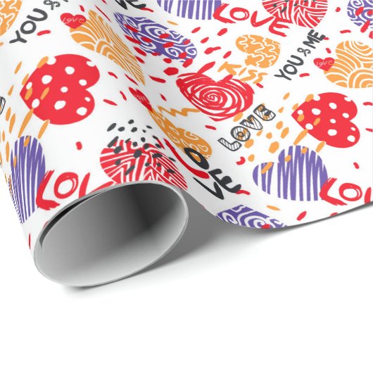 Romantisch patroon jij en ik. Kleurrijk aan wit Cadeaupapier (Rol Hoek)