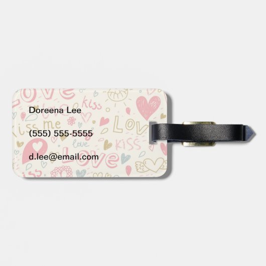 Romantisch patroon met hart en nieren bagagelabel (Achterkant horizontaal)