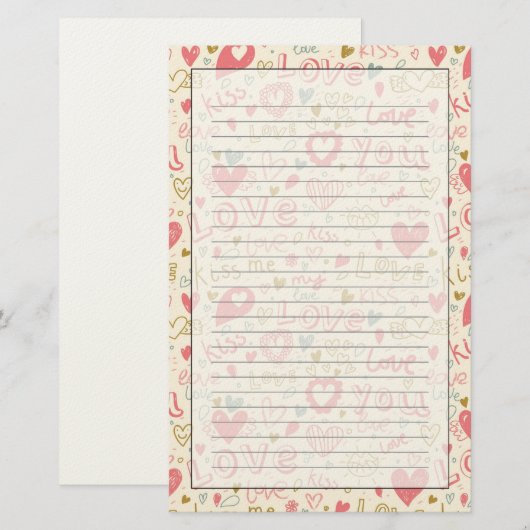 Romantisch patroon met hart en nieren briefpapier (Voorkant / Achterkant)