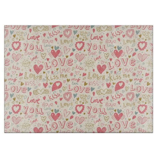 Romantisch patroon met hart en nieren snijplank (Voorkant)