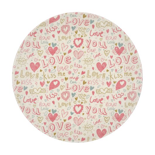 Romantisch patroon met hart en nieren snijplank (Voorkant)