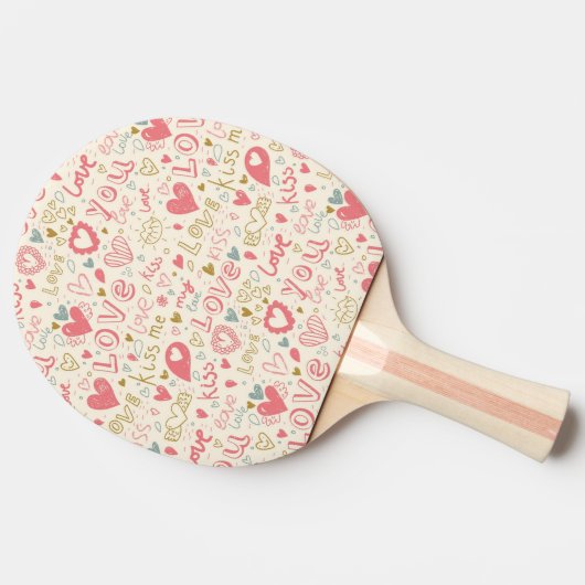 Romantisch patroon met hart en nieren tafeltennisbatje (Zijkant)