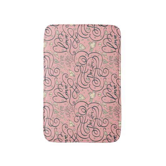 Romantisch patroon met hart en vogels badmat (Voorkant Verticaal)