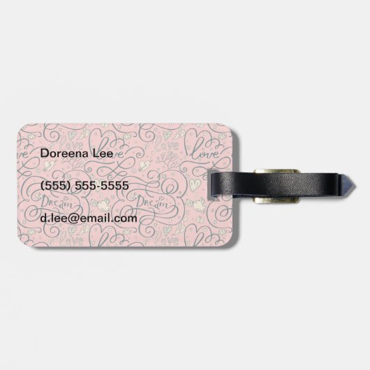 Romantisch patroon met hart en vogels bagagelabel (Achterkant horizontaal)