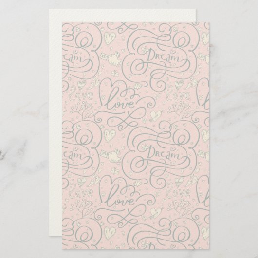 Romantisch patroon met hart en vogels briefpapier (Voorkant / Achterkant)