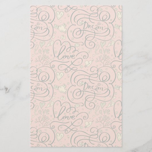 Romantisch patroon met hart en vogels briefpapier (Voorkant)