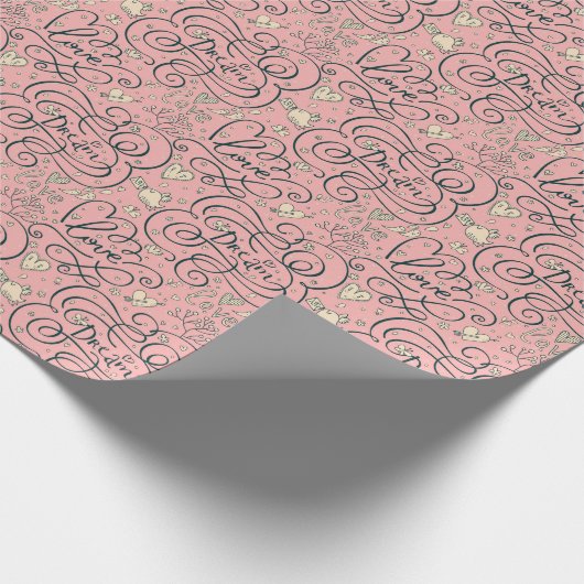 Romantisch patroon met hart en vogels cadeaupapier (Hoek)