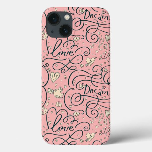 Romantisch patroon met hart en vogels Case-Mate iPhone case (Achterkant)