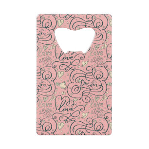 Romantisch patroon met hart en vogels creditkaart flessenopener