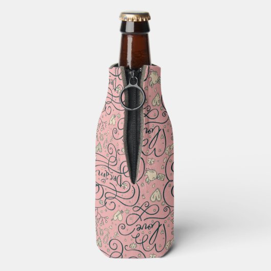 Romantisch patroon met hart en vogels flesjeskoeler (Fles Achterkant)