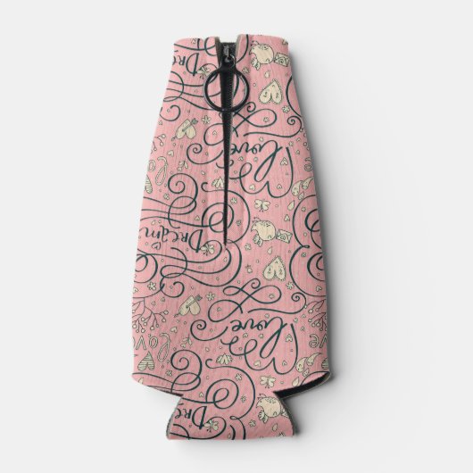 Romantisch patroon met hart en vogels flesjeskoeler (Achterkant)