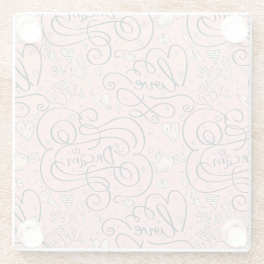 Romantisch patroon met hart en vogels glazen onderzetter (Achterkant)