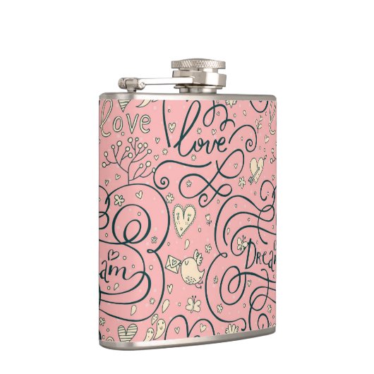 Romantisch patroon met hart en vogels heupfles (Rechts)