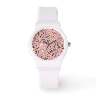 Romantisch patroon met hart en vogels horloge