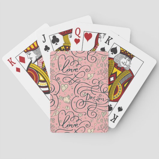 Romantisch patroon met hart en vogels pokerkaarten (Achterkant)