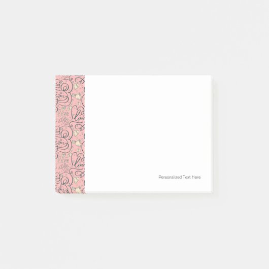 Romantisch patroon met hart en vogels post-it® notes (Voorkant)