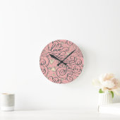 Romantisch patroon met hart en vogels ronde klok (Huis)