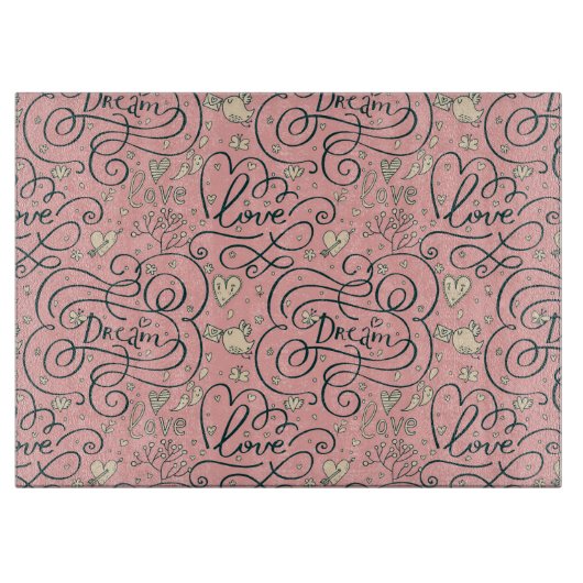 Romantisch patroon met hart en vogels snijplank (Voorkant)