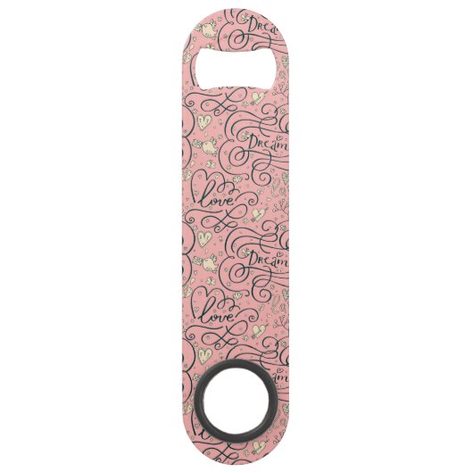 Romantisch patroon met hart en vogels speed flessenopener (Voorkant)