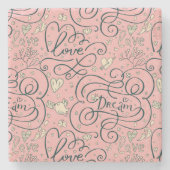 Romantisch patroon met hart en vogels stenen onderzetter (Voorkant)