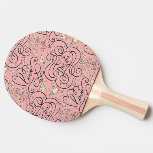 Romantisch patroon met hart en vogels tafeltennisbatje (Zijkant)