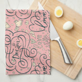 Romantisch patroon met hart en vogels theedoek (Quarter Fold)