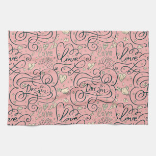 Romantisch patroon met hart en vogels theedoek