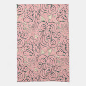 Romantisch patroon met hart en vogels theedoek (Verticaal)