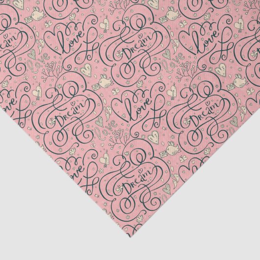 Romantisch patroon met hart en vogels tissuepapier (Detail)