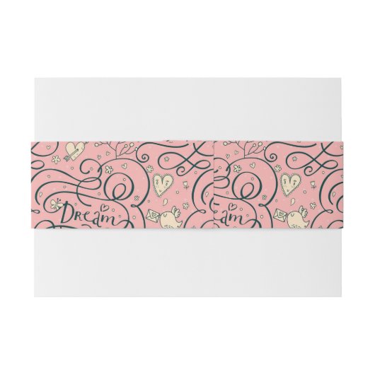 Romantisch patroon met hart en vogels uitnodigingen wikkel (Achterkant Voorbeeld)